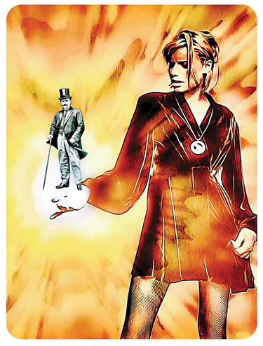 Pop art of goddess Athena holding World War 1 diplomat Carlos Manuel de Cespedes y Quesada