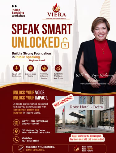 Workshop on public speaking by Joyce Delovieres Viera Coaching Dubai