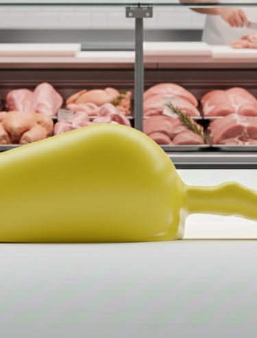 Gelbe HACCP-Schaufel für Supermarkttheken. Ideal für die hygienische Geflügelverarbeitung.