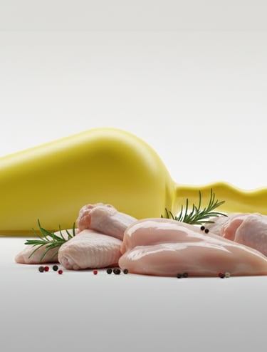Yellow HACCP scoop for raw chicken and turkey. Hygiene standard for white meat.
