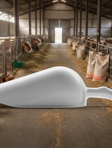 Sessola per zootecnia professionale. Strumento robusto e igienico per l'alimentazione del bestiame.