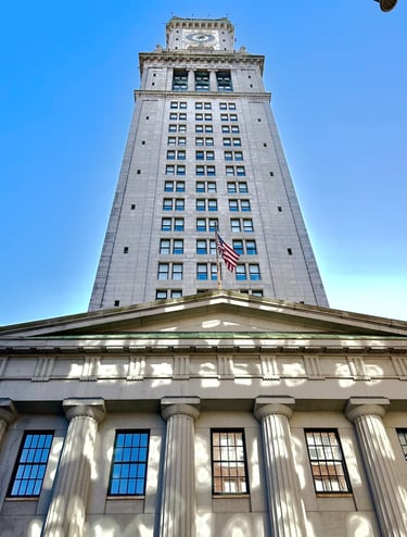 looking up at the Boston customs tower from the base