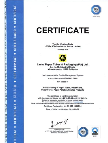 lanka paper tubes certificate