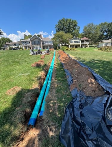 drainage pipe in a trench