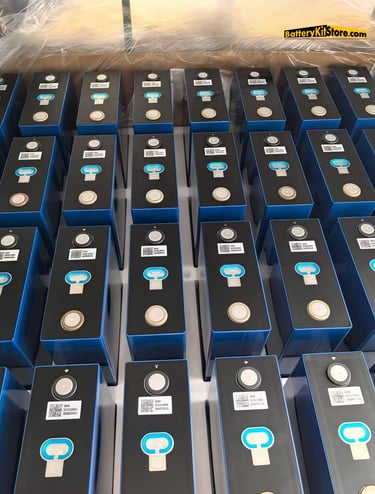 a box of prismatic LiFePO4 battery cells