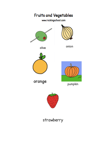 cartoon fruit and vegetables olive onion orange pumpkin
