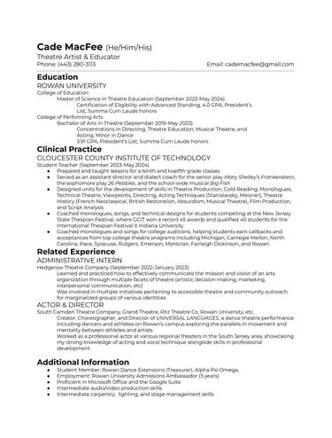 Cade MacFee Educational Resume
