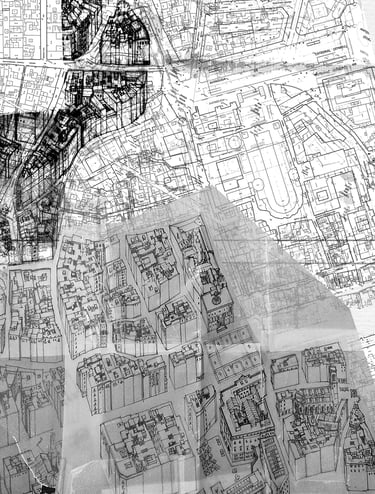 Hand-drawn map in progress showing pencil and ink contours of Barcelona