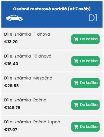 Maďarska e znamka diaľnica ceny