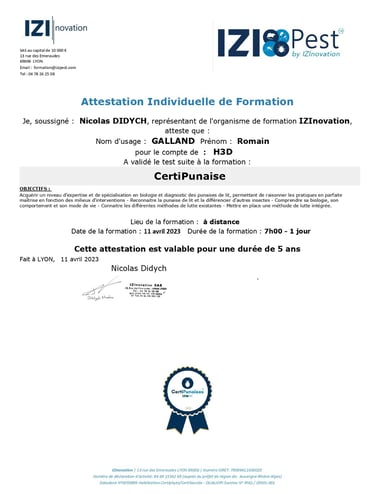 certification specialiste punaises de lit a Nice