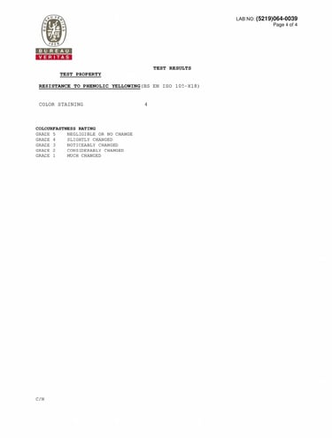 Bureau Veritas Test Report (Page 4) Test Property: Resistance to Phenolic Yellowing