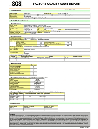 SGS Factory Quality Audit Report