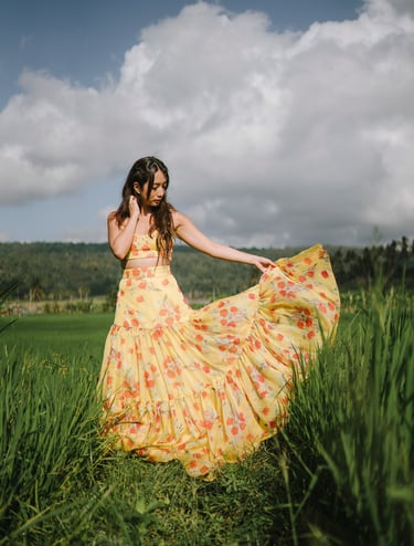 Artistic portrait in rice field landscape Karangasem Bali