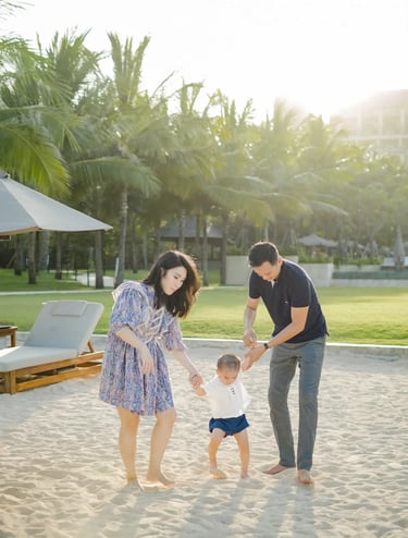 Lifestyle family photography on the beach at The Apurva Kempinski Bali