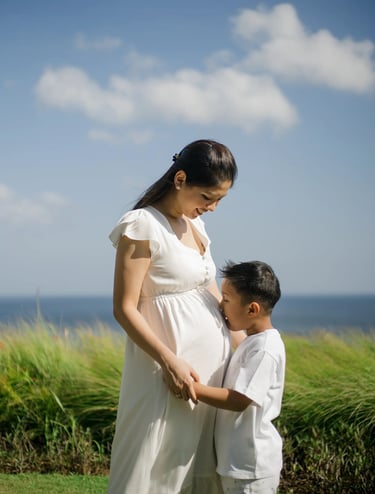 Mother and child sharing a quiet moment during a family session at Anantara Uluwatu.
