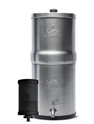 Alexapure Pro stainless steel gravity-fed water filtration system