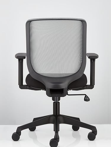 Sensit T127 mesh chair, rear view highlighting backrest frame and mesh structure