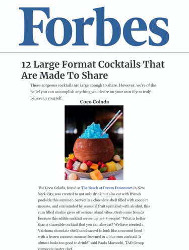 an article on Forbes magazine about a unique dessert/cocktail  that looks like a coconut 