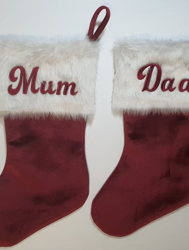 Custom handmade Christmas stocking with name embroidered