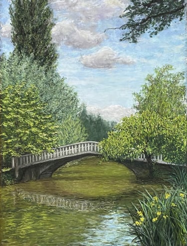 Tableau au pastel - Pont sur le lac des Ibis