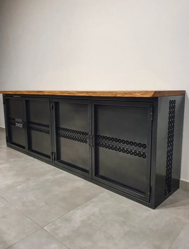 buffet acier bois réalisé en atelier de métallerie à bourgoin jallieu