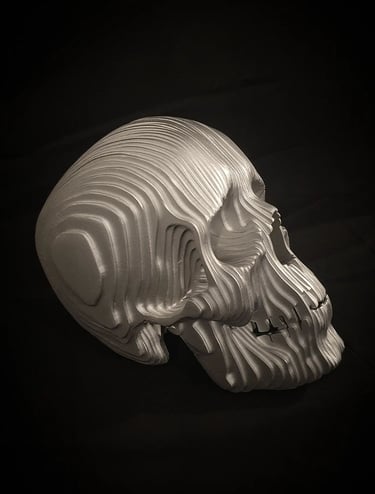 statue aluminium d'un crâne
