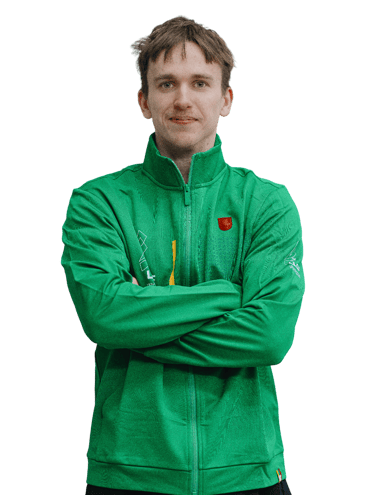 a man in a green jacket