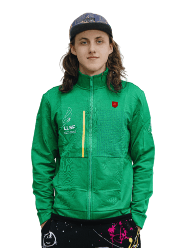 a man in a green jacket