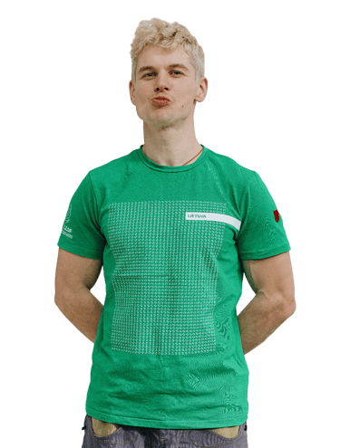a man in a green shirt