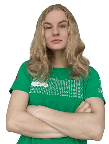 a woman in a green shirt