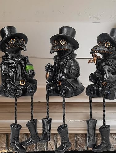 Dazzle Bright 3-piece resin plague doctor figurines with dangling legs, gothic Halloween indoor déco