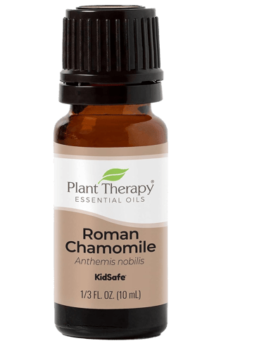 10 ml bottle of Plant Therapy Roman Chamomile essential oil, labeled KidSafe.