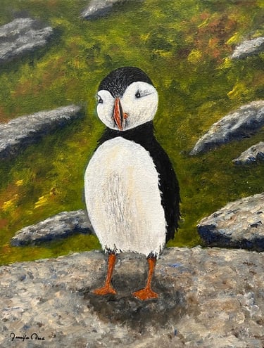 A Puffin, 2025, Acrylic on canvas, 10 x 8 x 3/4 inches, $140