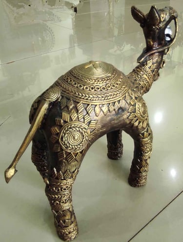 "Traditional brass standing camel sculpture with engraved design, back side-Export-standard"