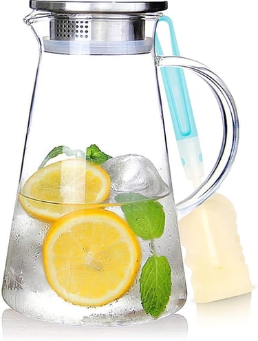 a pitcher of lemonade in a pitcher of water