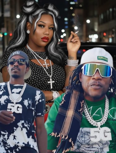 a woman with a cigarette and a man in a black shirt