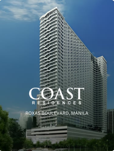 Luxury Coast Residences condominium high-rise building along Roxas Boulevard in Manila, Philippines.
