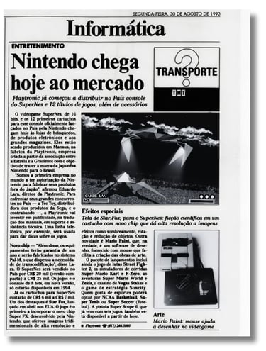 página da seção de informática de um jornal do brasil publicou matéria sobre  Playtronic 30 ago 1993