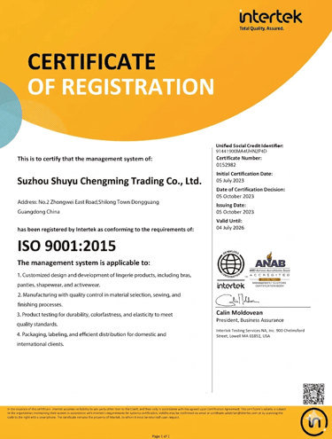 ISO 9001:2015 Certificate of Registration (Management System Certificate)