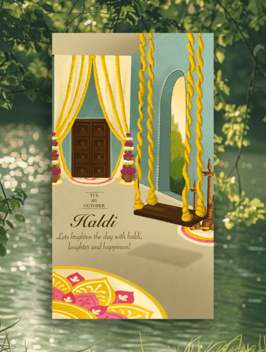 a wedding invitation card with a bride and groom