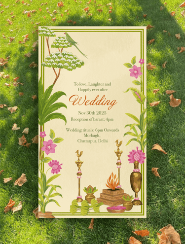 a wedding invitation card with a floral design