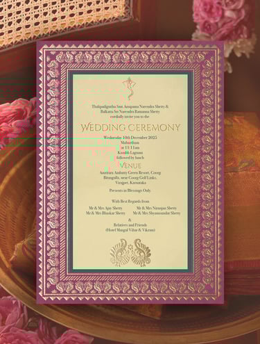 a wedding invitation card with a floral design