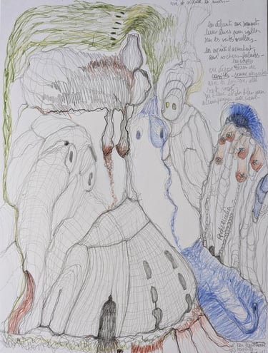 karine-nguyen-van-tham-dessin médiumnique, chez-moi, cosmogonie, enfant mongol XIIe siècle, A4