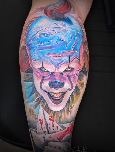 tatuaje pennywise realismo color Barcelona punkotattooartist