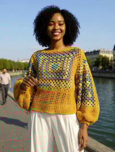 Pull Labyrintho au crochet fait main aux motifs géométriques T 38/42