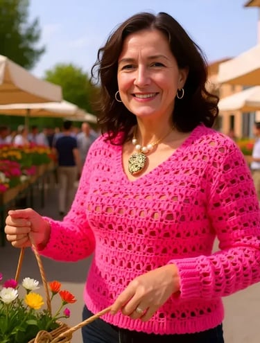 Pull Reine de Saba fait main au crochet en rose vif T 38/40