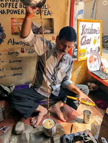 Krishna brewing his famous tea at his tiny stall in Bundi — where simplicity meets the best chai in India.