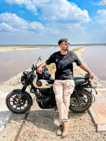 posing on a railway track stretching across Sambhar Lake’s salt pans.