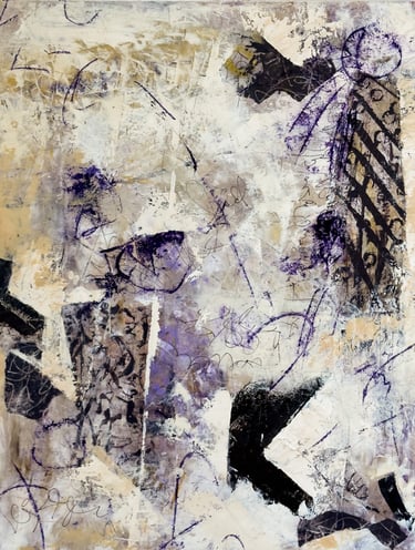 non-objective oil and cold wax painting suggesting a duet between two beings