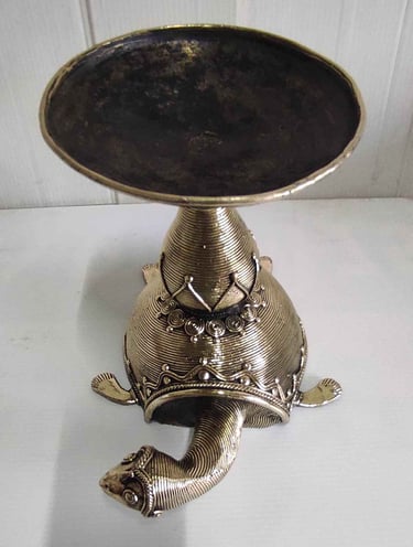 "Large designer brass turtle with carved light holder on back-Top view-Shipped worldwide